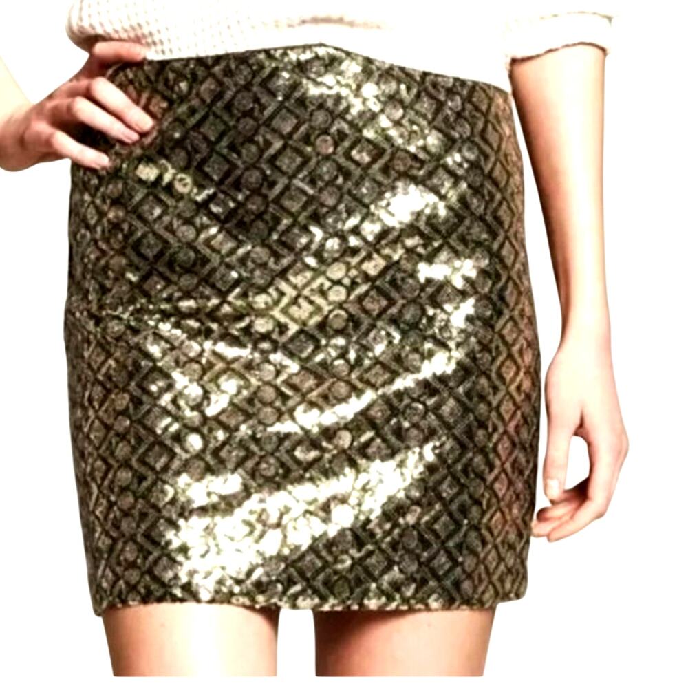 BANANA REPUBLIC Size 2 Gold Green Sequin‎ Mini Skirt Party Sexy Formal Clubwear